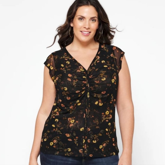 Daniel Rainn V-neck Floral Cap Sleeve Shirt NWT - Picture 1 of 11